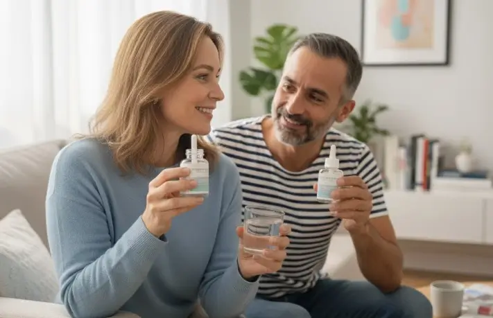 une femme et son marin de 45 ans qui prennent tous les deux du collagène marin