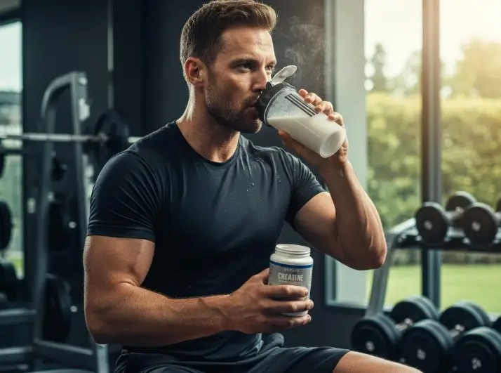 homme qui fait de la fitness en prenant de la créatine dans une salle de sport