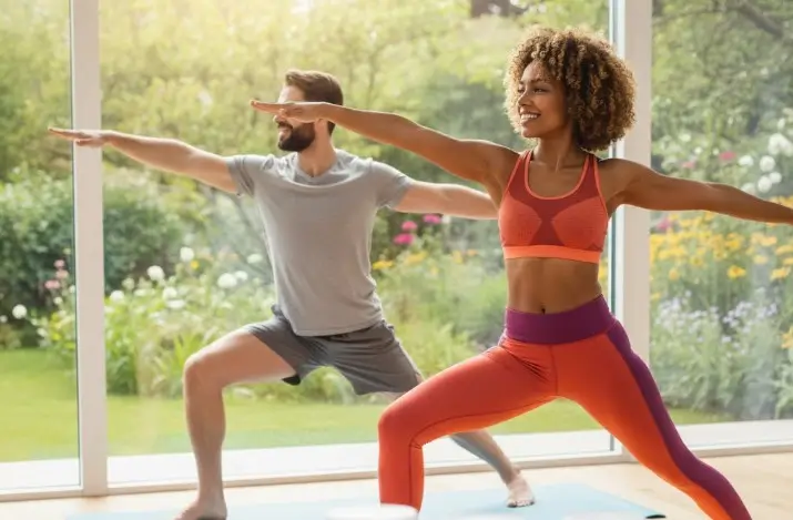 Une  belle femme métisse et un homme blanc en train de consommer de faire du sport après avoir consommer des gélules de vinairge de cidre