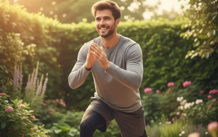 jeune homme qui est dans le jardin en train de faire du sport