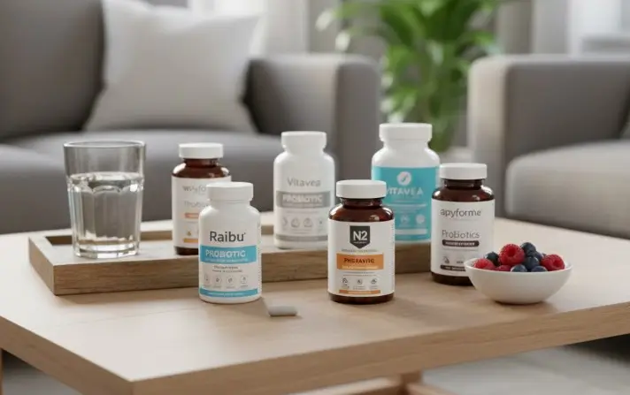 probiotiques sur la table d'un salon